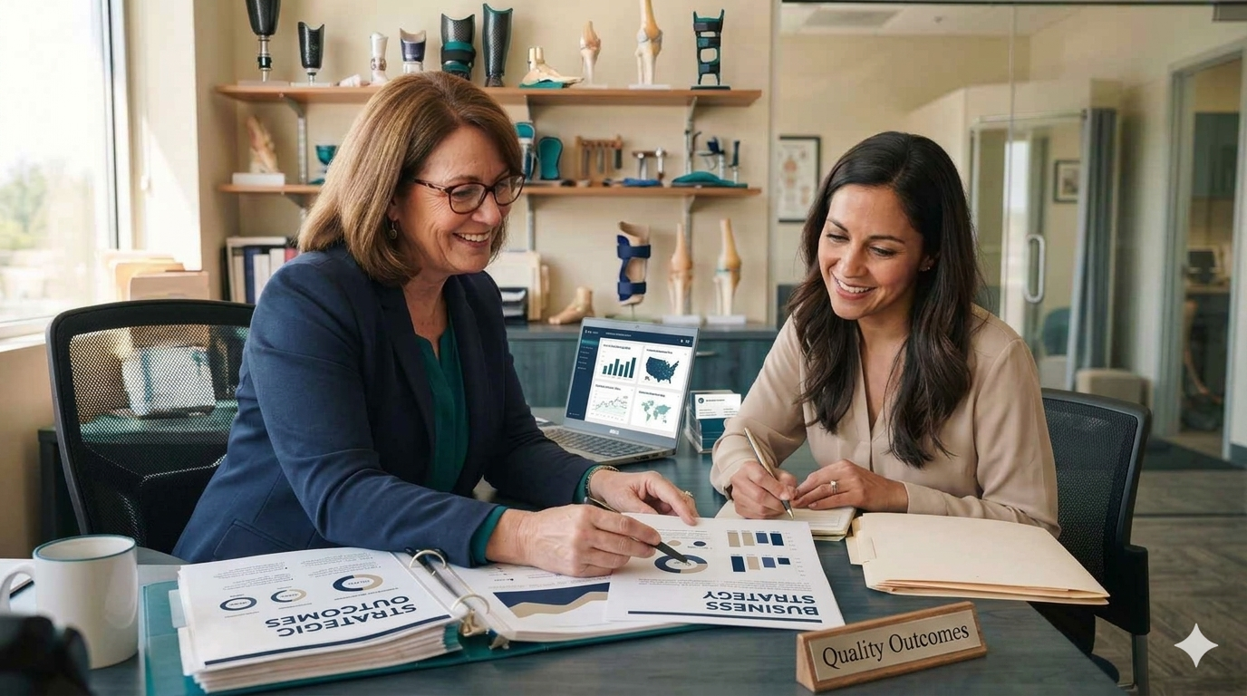 Quality Outcomes advisor reviewing business strategy with O&P practice owner